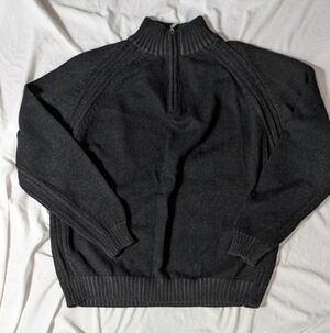 American Perry Ellis Charcoal Grey 100% Cotton Men's L 1/4 Zip Up Sweater